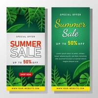 Summer Sale banner with tropical leaves vector