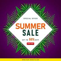 Summer Sale banner with tropical leaves vector