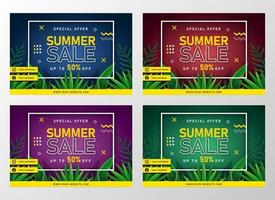 banner de venta de verano con hojas tropicales vector