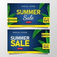 Summer Sale banner with tropical leaves vector