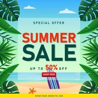 Summer Sale banner with tropical leaves vector