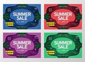 Summer Sale banner with tropical leaves vector