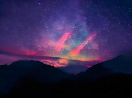 night landscape mountain and milky way galaxy background our galaxy, long exposure, low light photo