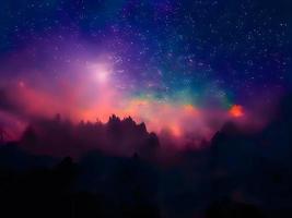 night landscape mountain and milky way galaxy background our galaxy, long exposure, low light photo