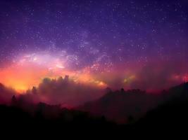night landscape mountain and milkyway galaxy background, long exposure, low light photo