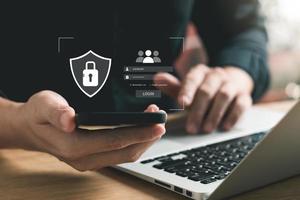 Concept of cyber security, information security and encryption, Login, User, secure access to user's personal information, secure Internet access. photo