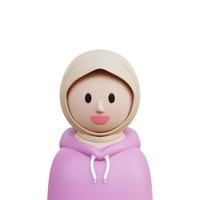 3d ilustración femenina lindo personaje de perfil de hijab con suéter rosa, con hijab de color crema, bueno para el perfil de avatar en el sitio web foto