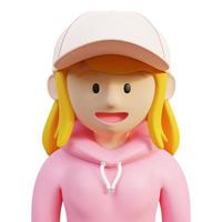 3d stylish blonde hair girl character avatar with pink sweater and hat photo