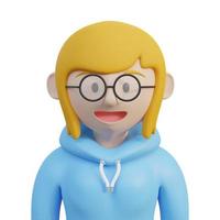3d renderizado avatar femenino nerd chica con suéter verde azulado y gafas