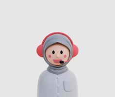 Personaje de niña de ilustración 3d con auriculares y micrófono, mejor uso para avatar de servicio al cliente, perfil de personaje