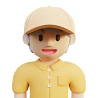 3d Rendering Male Character Profile With Cream Hat And Orange Polo Shirt, good for character profile picture