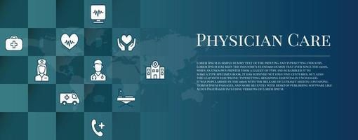 conjunto de iconos de atención médica y banner de encabezado web vector