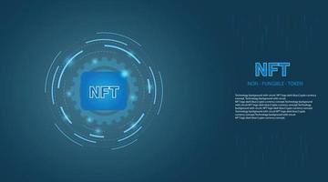 token no fungible nft.fondo de tecnología con circuito.logotipo nft azul oscuro.concepto de moneda criptográfica. vector