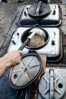 Cooking in the field during the war, field kitchen of the Ukrainian military. photo