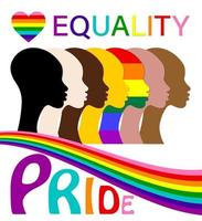 igualdad, mes del orgullo, siluetas de personas y conjunto lgbtq, logotipo de vector de retrato de personas para sitio web, concepto de orgullo gay de banner, vector de signo de arco iris colorido aislado en fondo blanco