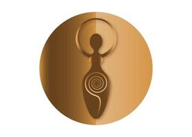 Wiccan Woman Logo, spiral goddess of fertility, Pagan Symbols, cycle of life, death and rebirth. Wicca mother earth symbol of sexual procreation, vector gold sign icon isolated on white background