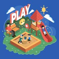 Isometric Kids Having Fun on Playground vector