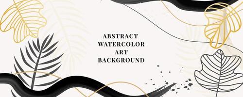 Vector background of watercolor art. Wallpaper design with a brush. black, yellow, white brushes, circles, palm leaves, abstract shapes. watercolor illustration for prints, wall drawings, covers