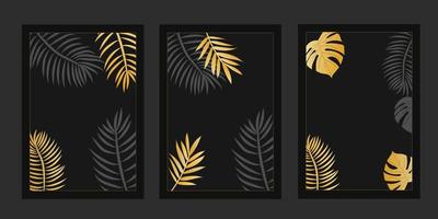 modern and luxurious templates in black and gold color, suitable for postcards, posters, banners, backgrounds. with golden leaves and palm leaves vector