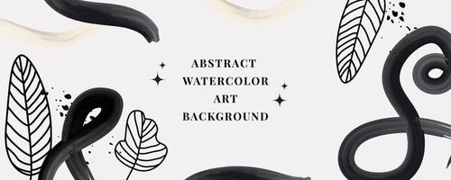 Vector background of watercolor art. Wallpaper design with a brush. black, yellow, white brushes, circles, palm leaves, abstract shapes. watercolor illustration for prints, wall drawings