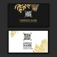 black and white business card with golden leaf twigs, with a place for a QR code, for your company or brand, vector illustration.