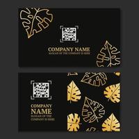 black business cards with monstera leaves, with a place for a QR code, for your company or brand, vector illustration.