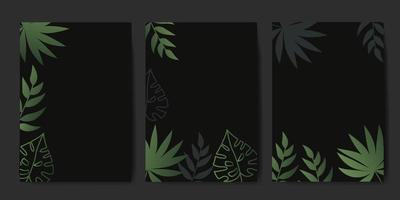 conjunto de carteles o pancartas con hojas de palmeras tropicales. ilustración vectorial para imprimir carteles vectoriales, pancartas, diseño de folletos. vector