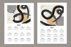 classic monthly calendar for 2023. Calendar with abstract shapes, black and white brushes, yellow and circles. vector
