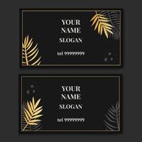 Modern and luxurious business card template in black and gold color. with monstera leaves and palm leaves vector