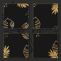 modern and luxurious template of posts for a social network in black and gold. with monstera leaves and palm leaves vector