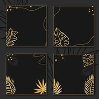 modern and luxurious template of posts for a social network in black and gold. with monstera leaves and palm leaves vector