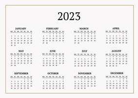 calendario mensual clásico para 2023. un calendario de estilo minimalista de forma cuadrada. plantilla de calendario vector