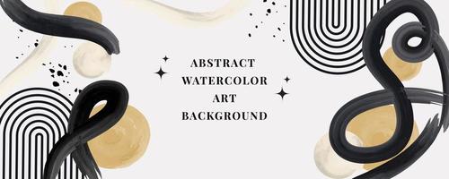 Vector background of watercolor art. Wallpaper design with a brush. black, yellow, white brushes, circles, palm leaves, abstract shapes. watercolor illustration for prints, wall drawings