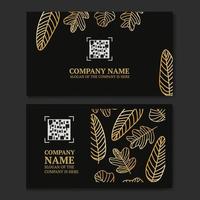 black business cards with golden leaf twigs, with a place for a QR code, for your company or brand, vector illustration.