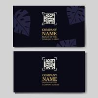 blue business cards with monstera leaves, with a place for a QR code, for your company or brand, vector illustration