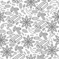 Vector seamless pattern with hand drawn spices. Beautiful food vector design elements.