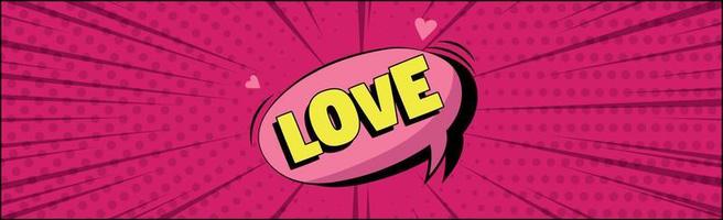 Comic zoom inscription LOVE on a colored background - Vector