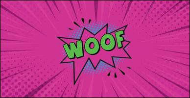 Comic zoom inscription WOOF on a colored background - Vector