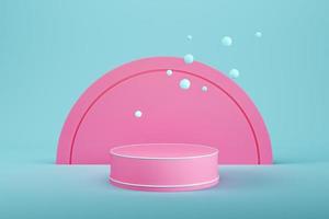 Pink cylindric pedestal with geometric shape on light blue background for product display photo