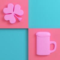 Clover and beer mug on bright red blue background in pastel colors photo