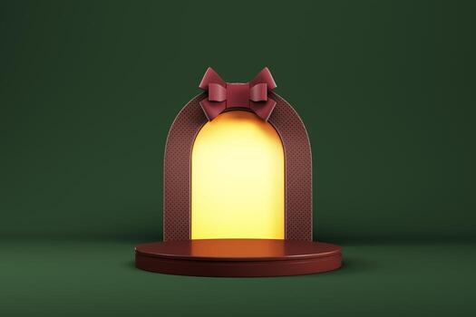 Abstract minimal background. Cylindrical platform with arc shape and bow for product display. photo