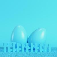 huevos de Pascua detrás de la valla sobre fondo azul brillante en colores pastel