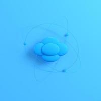 Atom on bright blue background photo