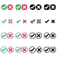 Check mark and cross icon vector isolated on white background