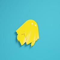 Yellow cute ghost character on bright blue background in pastel colors photo