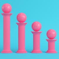 Pink column with soccer ball on bright blue background in pastel colors photo