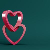 Red abstract heart shape on pedestal with circle frame on dark green background. Minimalism concept photo