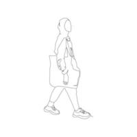 Continuous line of a woman walking the street Simple vector illustration