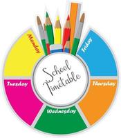 School Timetable Wheel 5 day schedule with school accessories vector