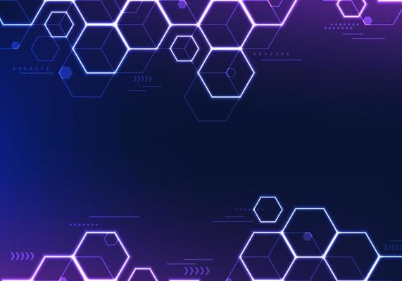 Abstract innovation technology background blue and purple neon lighting hexagon geometric pattern